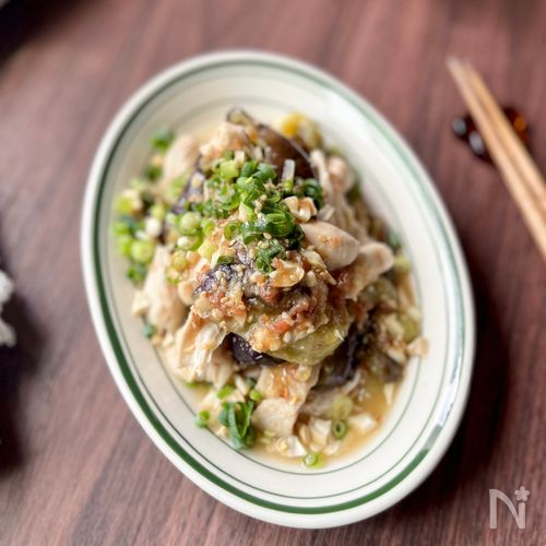 【レンチン◎なすとささみの味噌よだれ鶏】さっぱり夏メニュー♪
