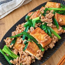 カリカリ厚揚げとひき肉のニラ麻婆
