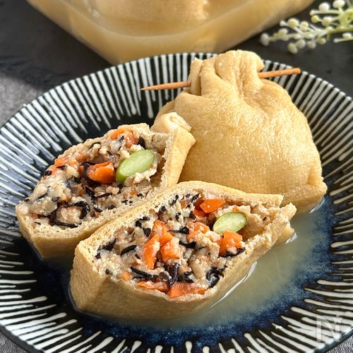 レンジで料亭の味〖豆腐とひき肉の五目巾着〗じゅわ旨〜♪