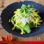 きゅうりとしらすとかいわれ菜の酢の物【しらす干しの塩分利用】