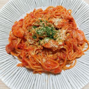 よっこの作ってみた!投稿(フライパン1つで別ゆで不要！旨み爆発【シンプルトマトパスタ】)