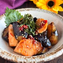 【さっぱり副菜】山芋とナスの梅醤油炒め