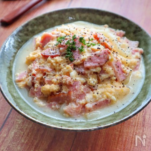 ワンパン10分♪カルボ風うどん!別茹で不要