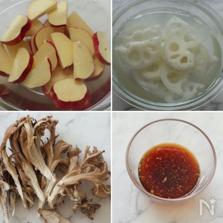 さつまいも・れんこん・まいたけのデリ風お惣菜下準備