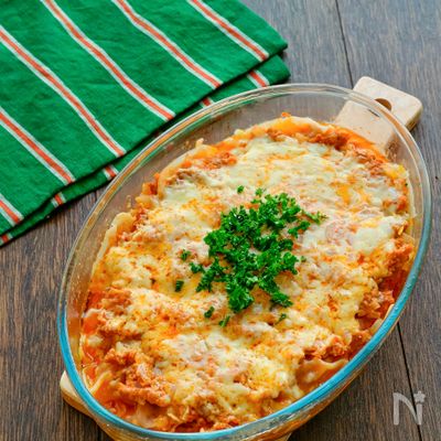 レンジで簡単!豚ひき肉と餃子の皮でラザニア風