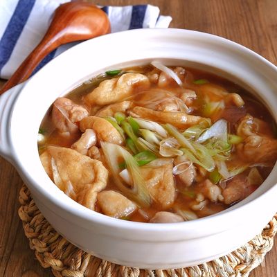 鶏肉とお揚げとねぎのとろーり鍋仕立て