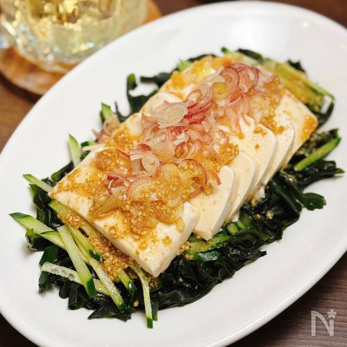 【豆腐とワカメのサラダ】火を使わずすぐ!爽やかヘルシー副菜♪