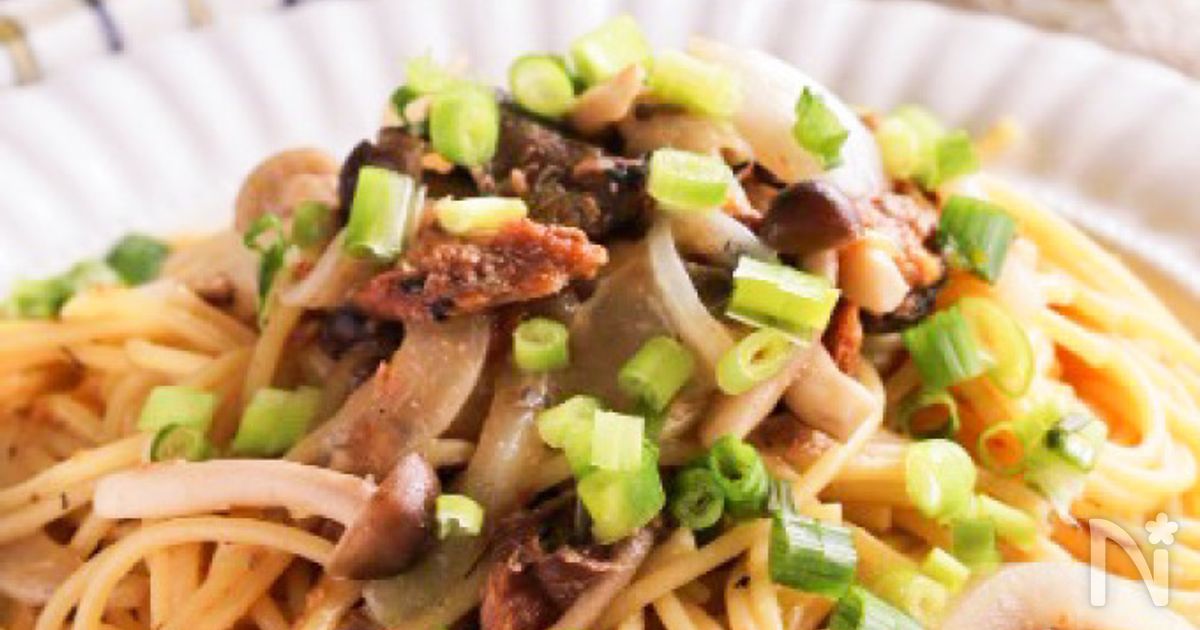 いわしのかば焼きの缶詰で作る♪コク旨っ和風味噌パスタ
