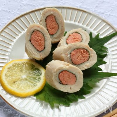 鶏ささみの明太子巻き