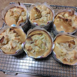 ももの作ってみた!投稿(甘煮はレンジで♪混ぜて焼くだけ【米粉りんごおさつマフィン】)