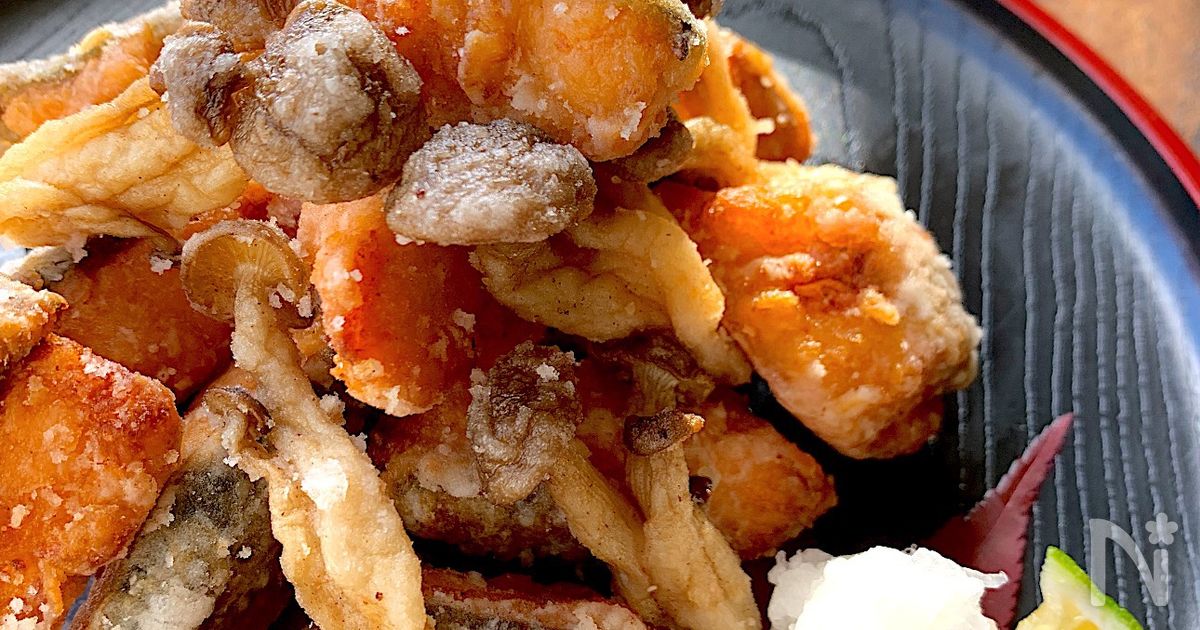 マヨネーズでさっくり《生秋鮭としめじの竜田揚げ》