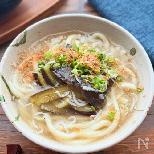 【なすとちりめんじゃこのあんかけうどん】しょうがの効いた！