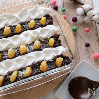 あずきを使って重ねて冷やすだけ！和風スコップケーキ