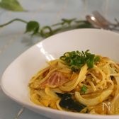 かぼちゃとベーコンの豆乳クリームスパゲティ