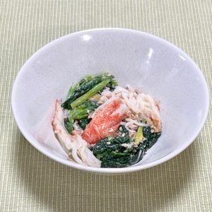 キャピタンの作ってみた!投稿(ほうれん草とカニカマのごま味噌マヨ和え)
