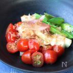 さっぱりヘルシー副菜！トマトと長芋とオクラの和風サラダ