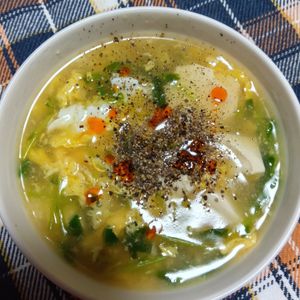 RON♪RONの作ってみた!投稿(さっぱり旨辛『豆腐と豆苗のサンラータン風スープ』)