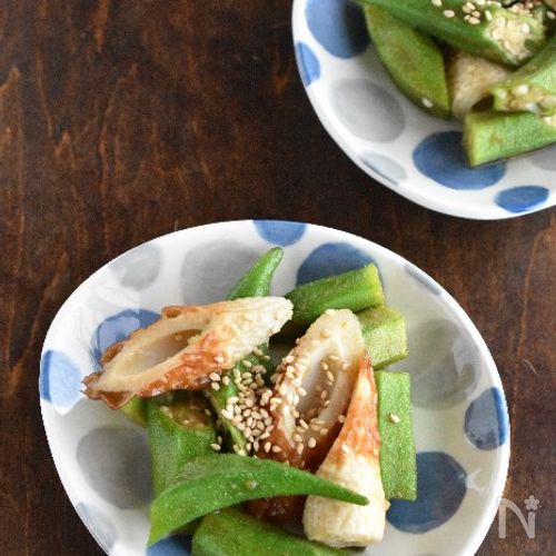 【オクラとちくわの柚子胡椒ポン酢和え】レンジでパパっと一品!