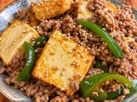 【豚ひき肉と厚揚げピーマンの甘辛炒め】ご飯泥棒♡