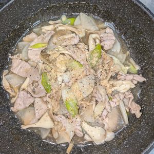 joe sanの作ってみた!投稿(たまらないふわとろ！豚肉とネギときのこの絶品塩あんかけ)