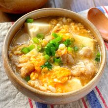 豚こま豆腐とふわふわ卵の中華スープ