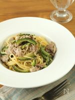 ゴーヤと豚肉の梅風味パスタ