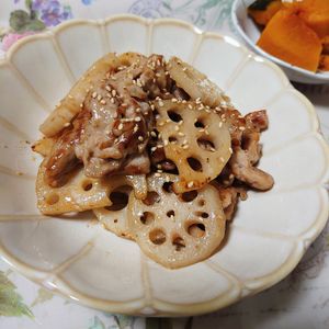 葉名の作ってみた!投稿(ワンパン10分！【豚こま肉とれんこんの甘辛味噌炒め】)