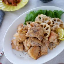 鶏ももと蓮根のにんにく醤油焼き