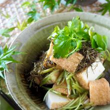 【うま味相乗効果】レンジで簡単＊厚揚げと三つ葉の出汁浸し