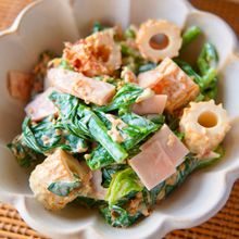 簡単美味しいちくわとハムとほうれん草のポンマヨ和え😋😀
