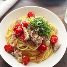 【鯖缶とトマトの和風冷製パスタ】うまみたっぷり！