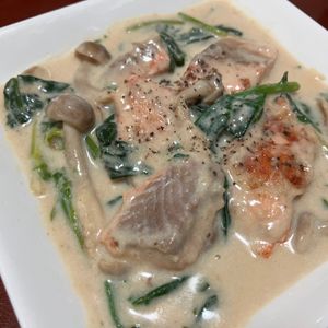 りんごの作ってみた!投稿(【鮭とほうれん草の和風クリーム煮】簡単なのに絶品!お魚レシピ)