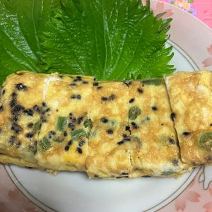 りょうこの作ってみた!投稿(【卵焼きバリエ】お弁当に！卵1個でインゲンと黒ごまの卵焼き)