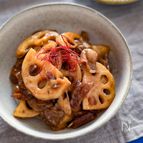 蓮根と豚バラ肉の黒酢あんかけ