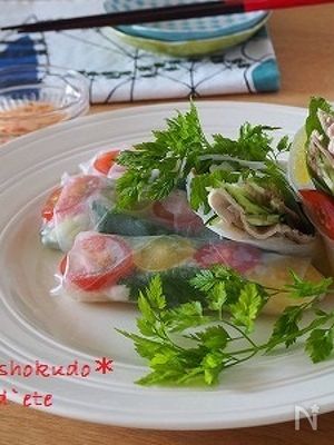 焼きしゃぶと茗荷の生春巻き