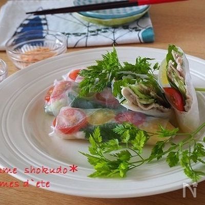 焼きしゃぶと茗荷の生春巻き