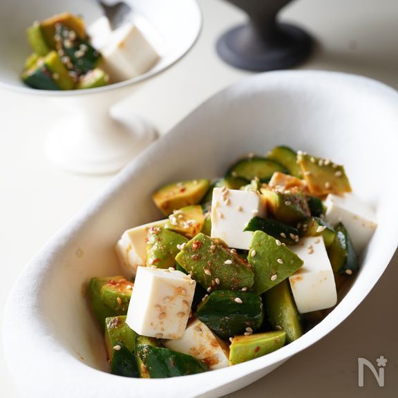 【うま辛・麻辣風味】豆腐とアボカドときゅうりのサラダ