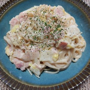 よっこの作ってみた!投稿(白菜1/4株消費！ワンパンで簡単♪【白菜クリームパスタ】)