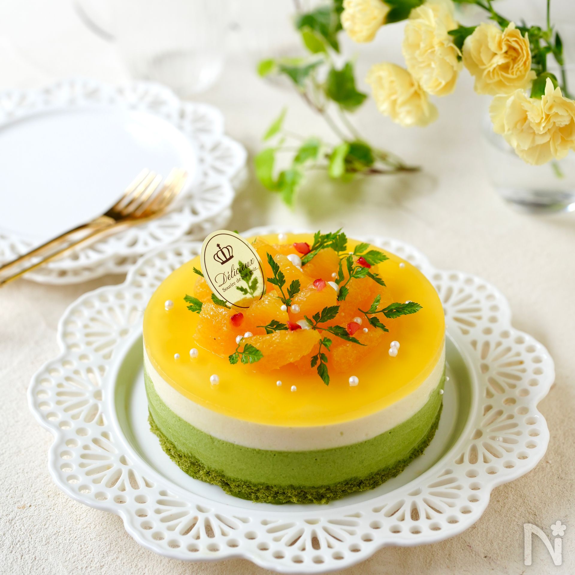 オレンジと抹茶のムースケーキ | レシピサイトNadia