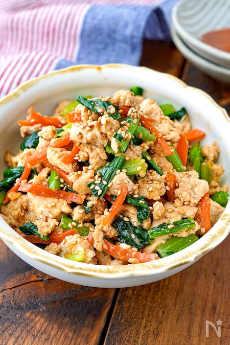 【小松菜そぼろ炒り豆腐】栄養満点◎ヘルシー和風おかず♪