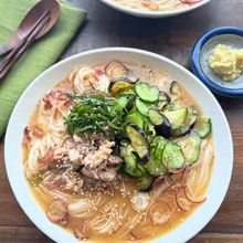【塩揉みなすときゅうりの冷や汁風そうめん】我が家の定番！