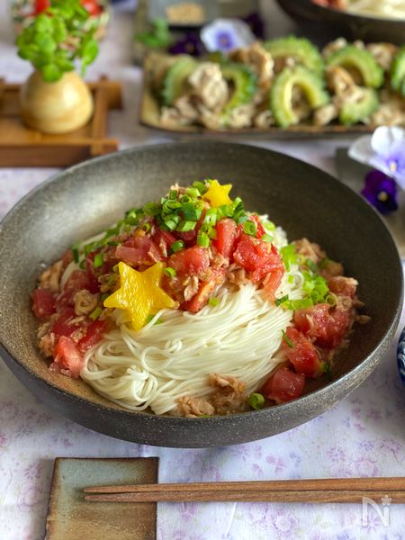 トマトツナそうめん