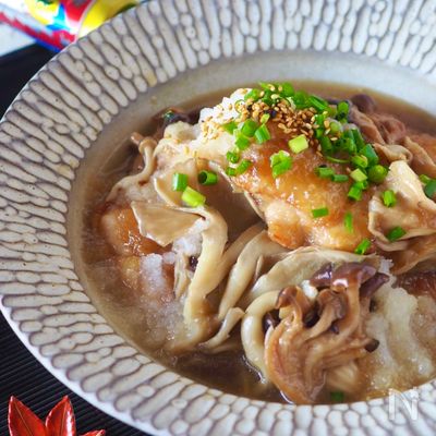 とろりとみぞれあん！揚げないジューシー鶏ときのこのみぞれ煮