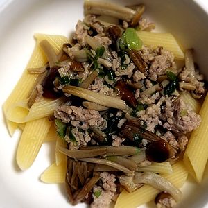 猫の作ってみた!投稿(挽き肉とネギだけ！がっつり系の和風ミートパスタ)