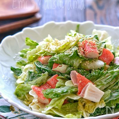 【らくレピ】ポリ袋で!レタスとカニカマのワサビマヨぽんサラダ
