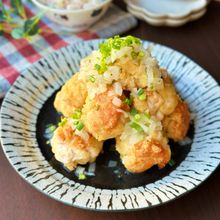 【鶏むね肉と凍り豆腐のネギレモンうま塩たれ唐揚げ】節約