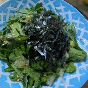 花月雨音🪷の作ってみた!投稿(【春菊と長ねぎのチョレギ風サラダ】絶品ダレでぺろりといける)