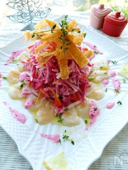 ピンクピンクなホタテのカルパッチョ