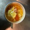 ぱぁぷるへいずの作ってみた!投稿(とろ〜り美味しい♪トマトとベーコンのふわたまスープ)