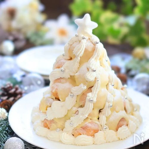 ミニシューで白いツリー☆クリスマスケーキ